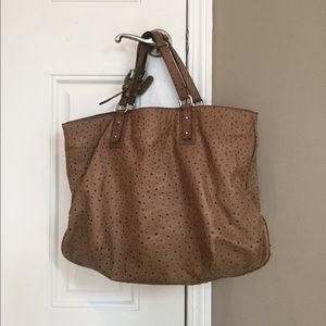 Club Monaco Tan Ostrich Leather Large Tote Bag